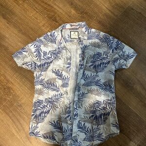 Blue Leaf Print Men's Shirt
